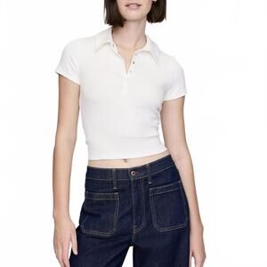 Gap Modern Rib Crop Polo Shirt NWT New Off White XXL